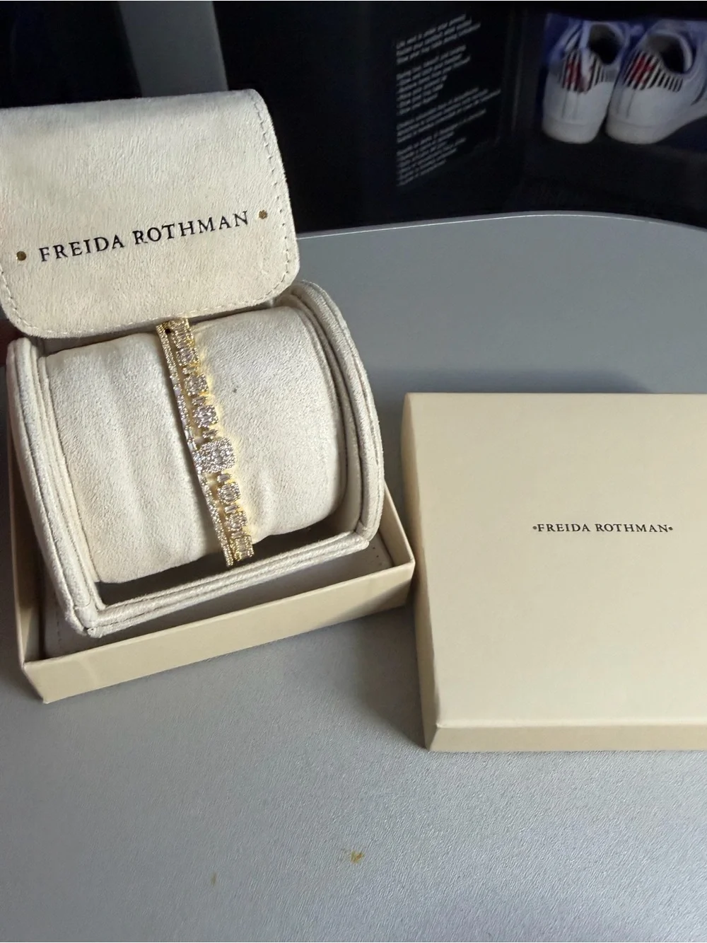 Freida Rothman Gold Crystal Tennis Bracelet new